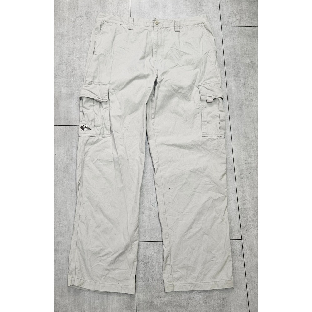 Quiksilver Mens Khaki Cargo Pants Tan Cotton Straight Leg Size 38x33 X105463 - Picture 2 of 7